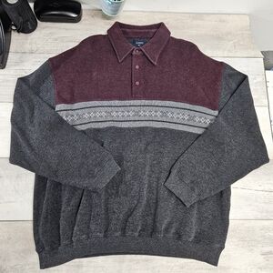 Vintage Liberty Polo Sweater XXL Long Sleeve Colorblock Fair Isle Preppy Cotton